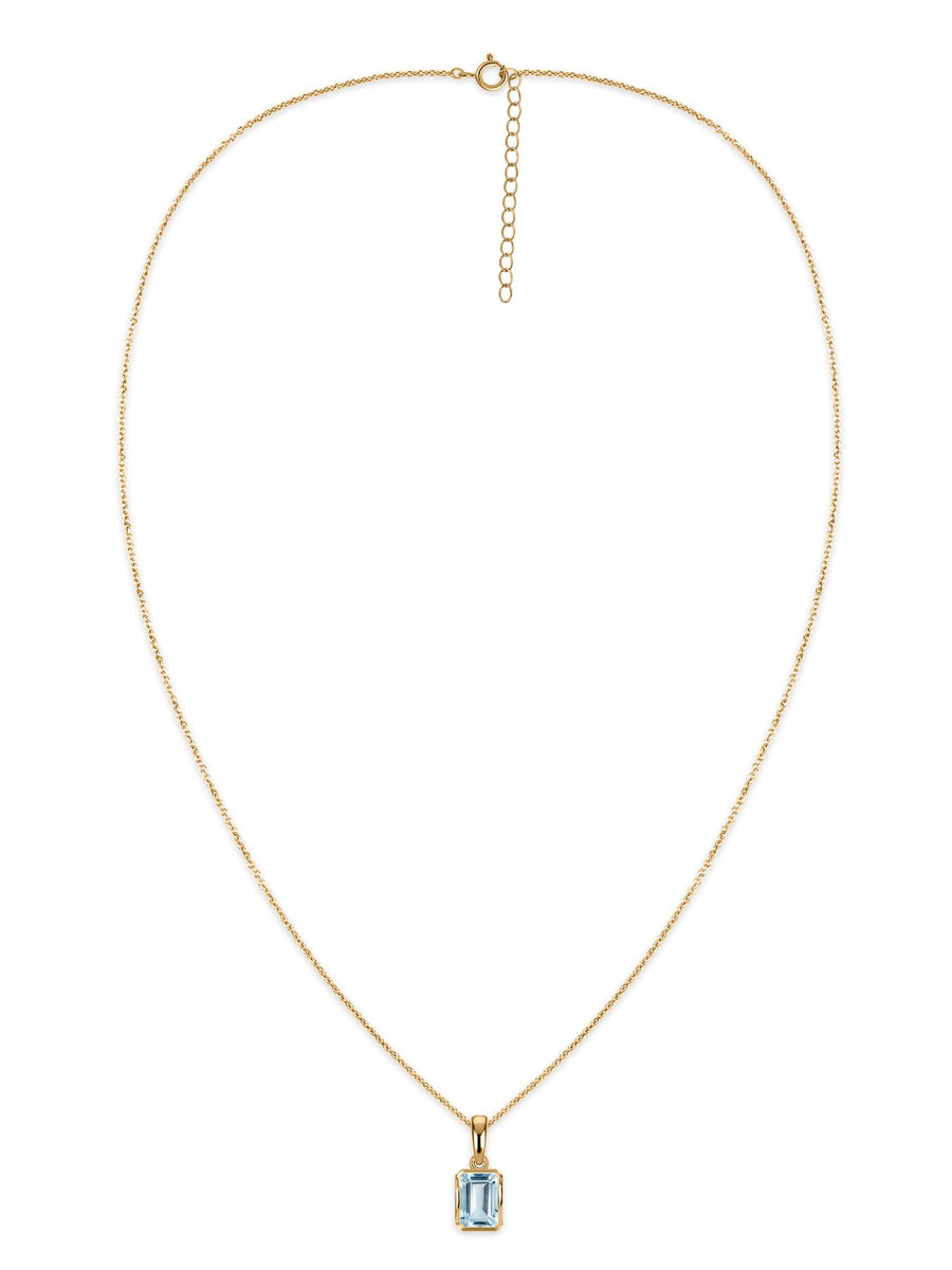 Natural Aquamarine Octagon Gold Pendant with Chain