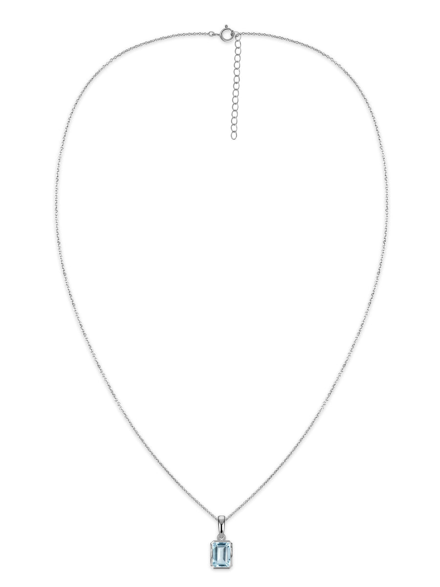 Natural Aquamarine Octagon Gold Pendant with Chain