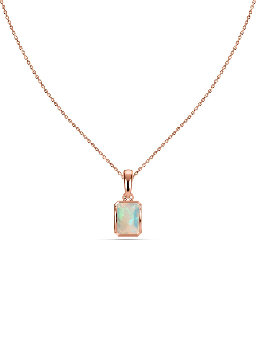 Natural Ethiopian Opal Octagon Gold Pendant with Chain