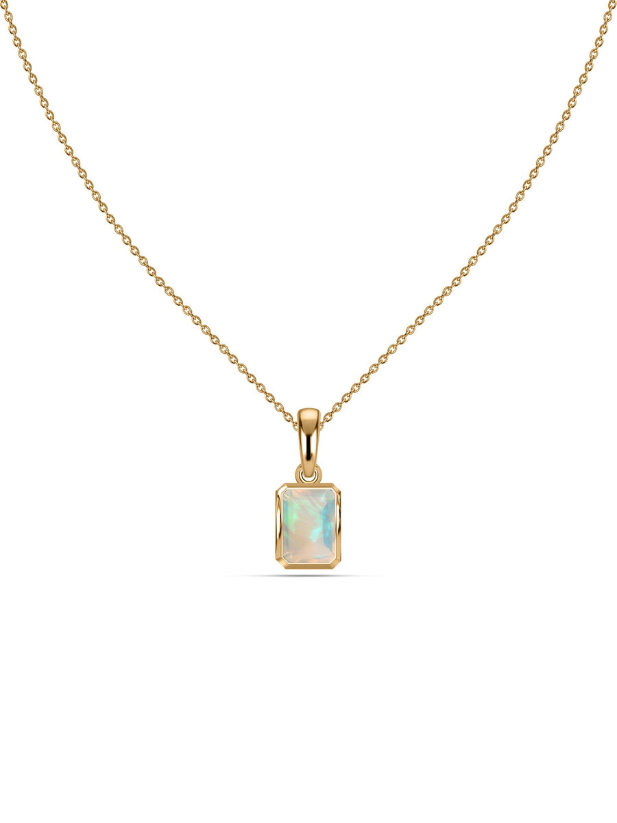 Natural Ethiopian Opal Octagon Gold Pendant with Chain