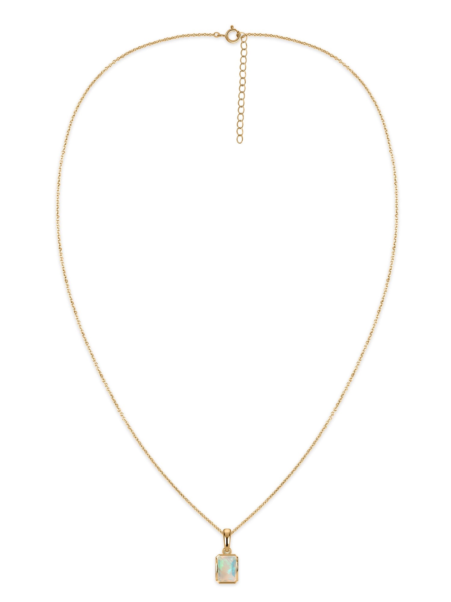 Natural Ethiopian Opal Octagon Gold Pendant with Chain