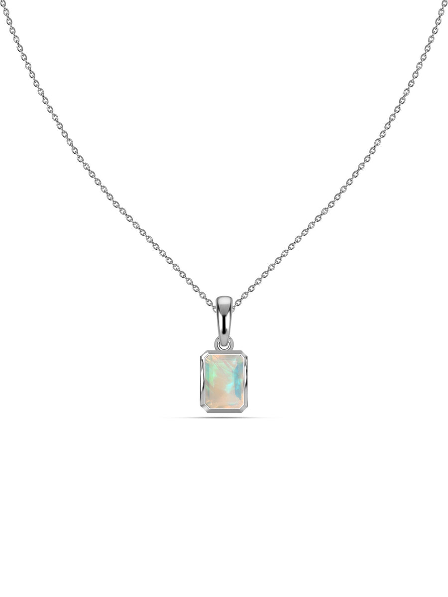 Natural Ethiopian Opal Octagon Gold Pendant with Chain