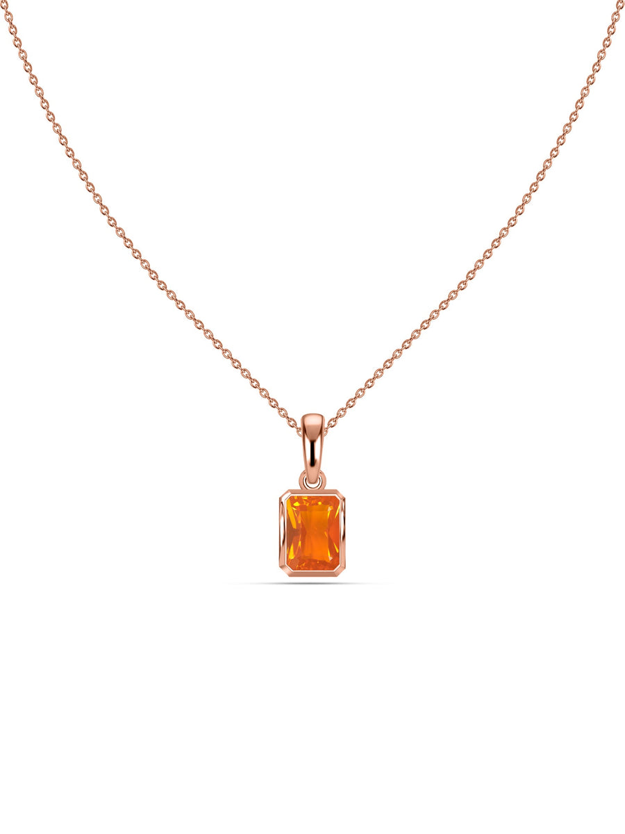 Natural Fire Opal Octagon Gold Pendant with Chain