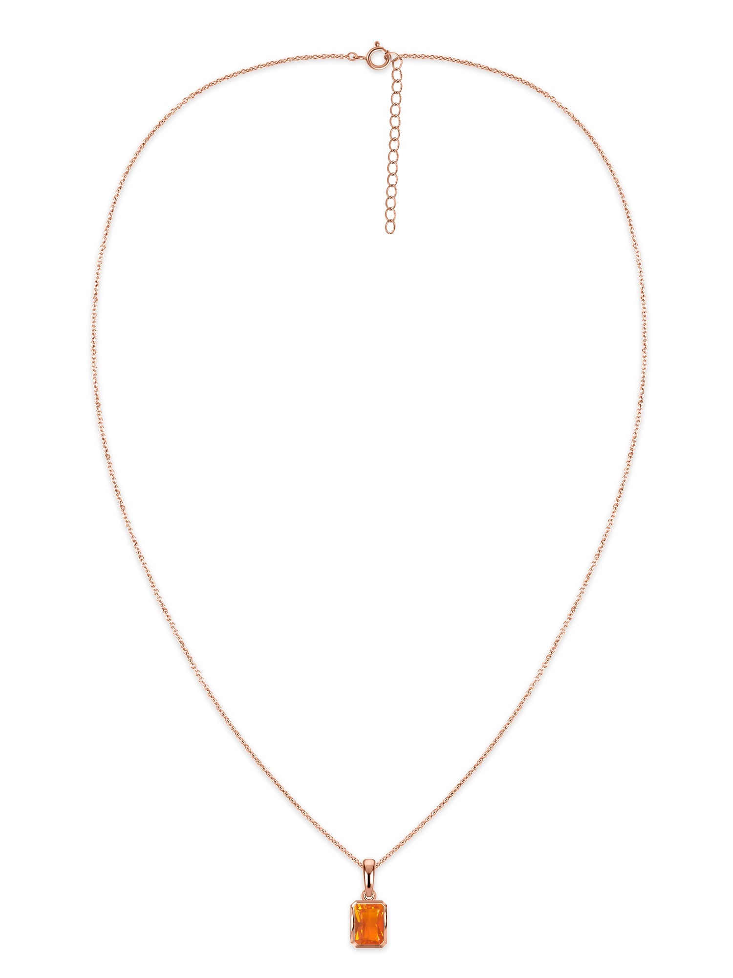 Natural Fire Opal Octagon Gold Pendant with Chain