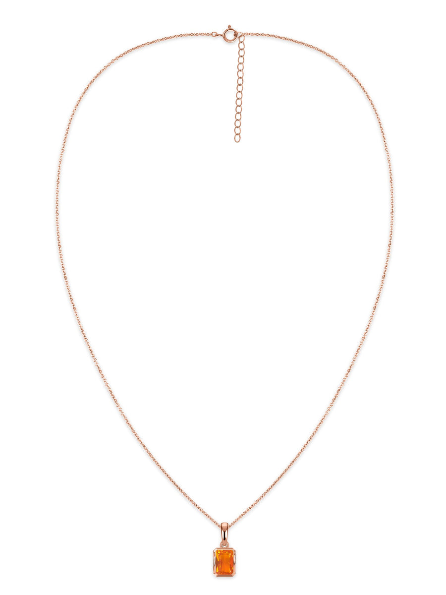 Natural Fire Opal Octagon Gold Pendant with Chain