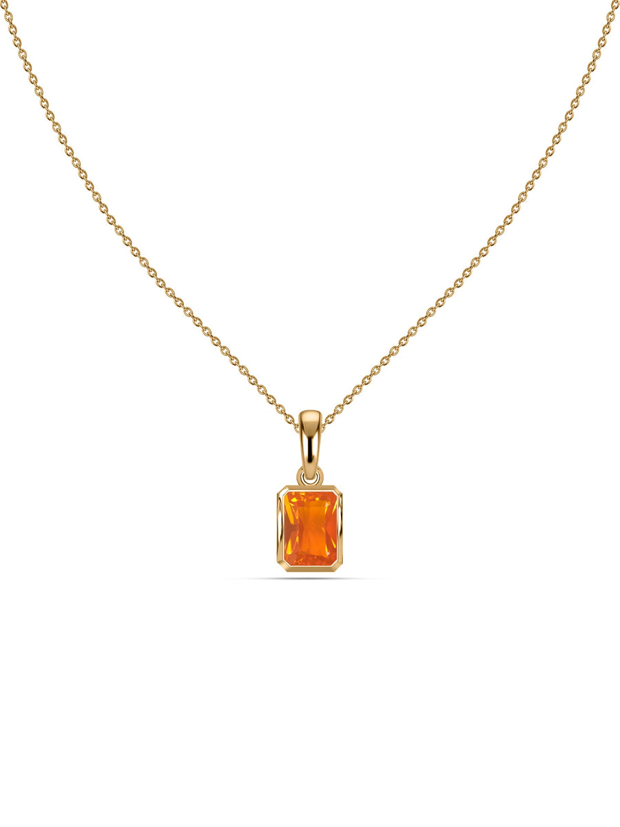 Natural Fire Opal Octagon Gold Pendant with Chain