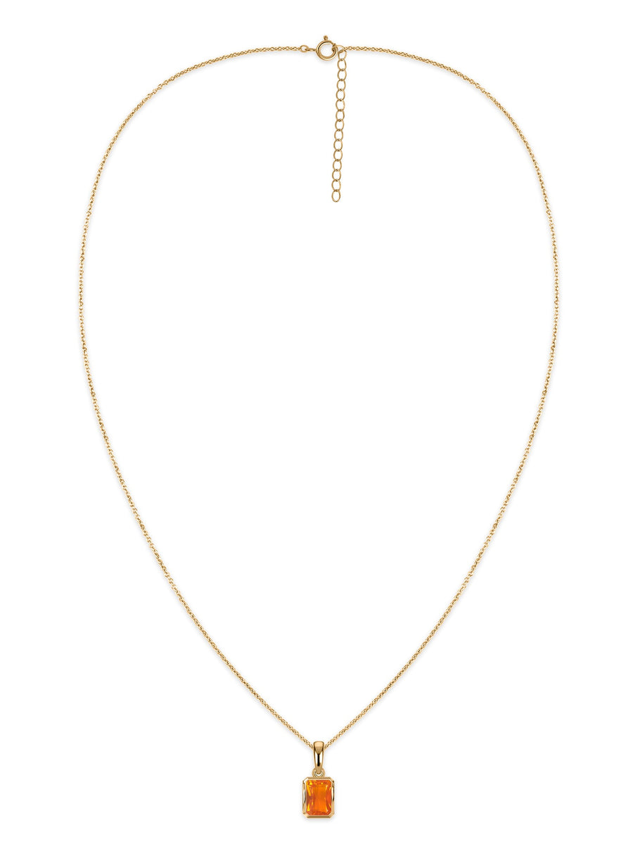 Natural Fire Opal Octagon Gold Pendant with Chain