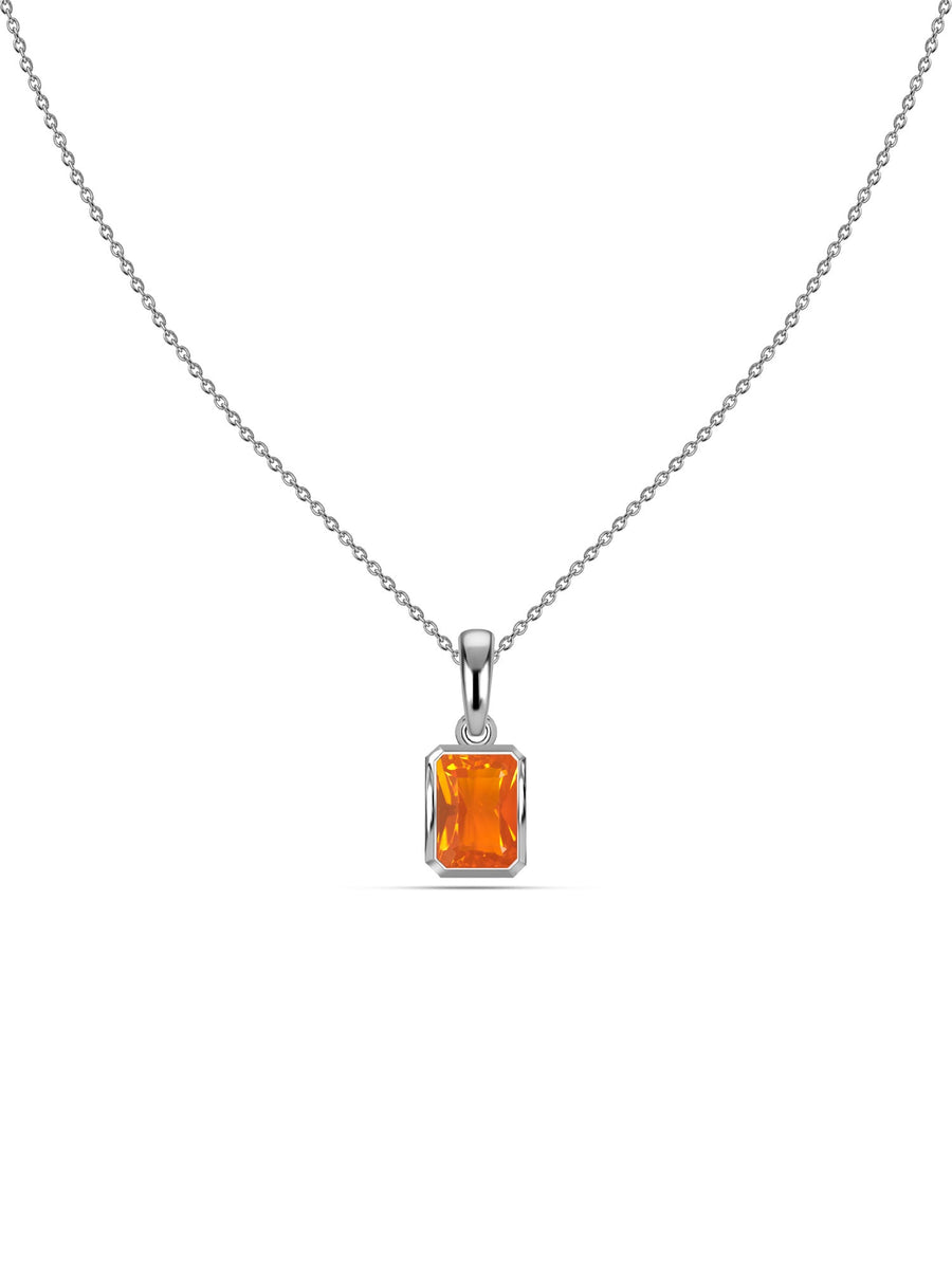 Natural Fire Opal Octagon Gold Pendant with Chain