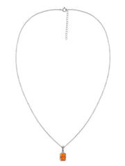 Natural Fire Opal Octagon Gold Pendant with Chain