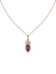 Natural Amethyst Teardrop Gold Pendant with Chain
