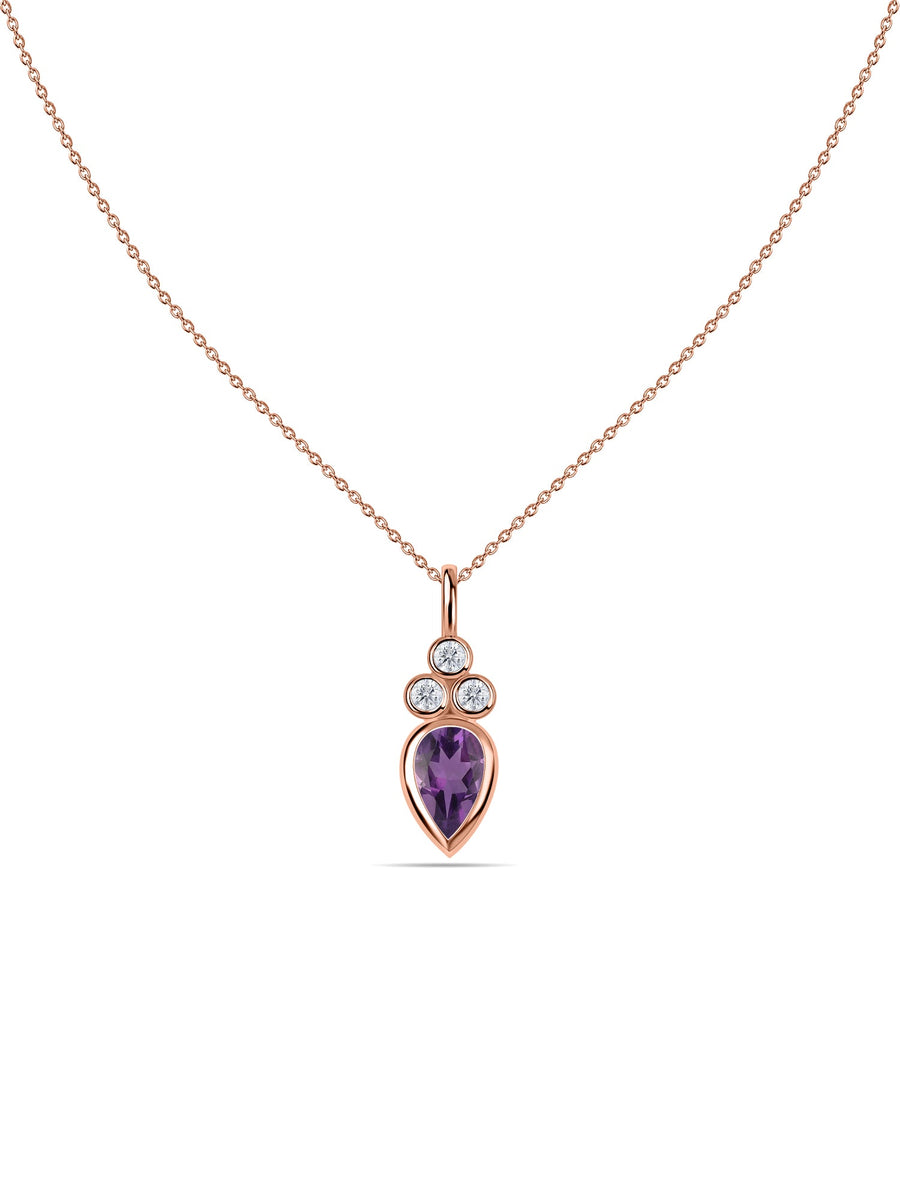 Natural Amethyst Teardrop Gold Pendant with Chain