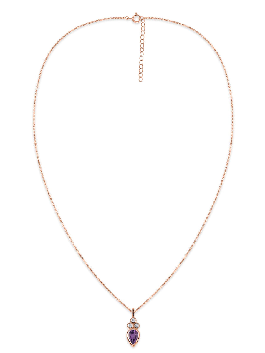 Natural Amethyst Teardrop Gold Pendant with Chain