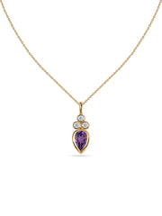 Natural Amethyst Teardrop Gold Pendant with Chain
