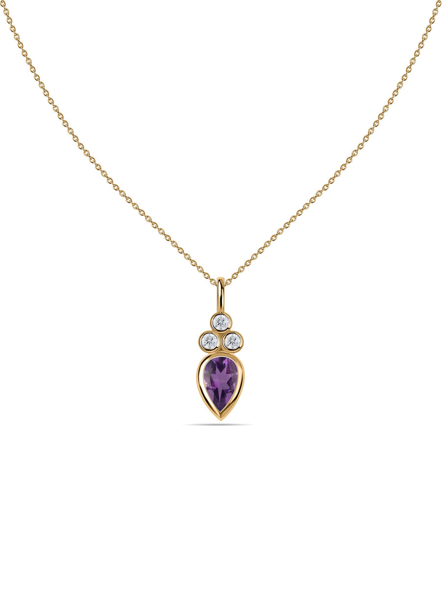 Natural Amethyst Teardrop Gold Pendant with Chain