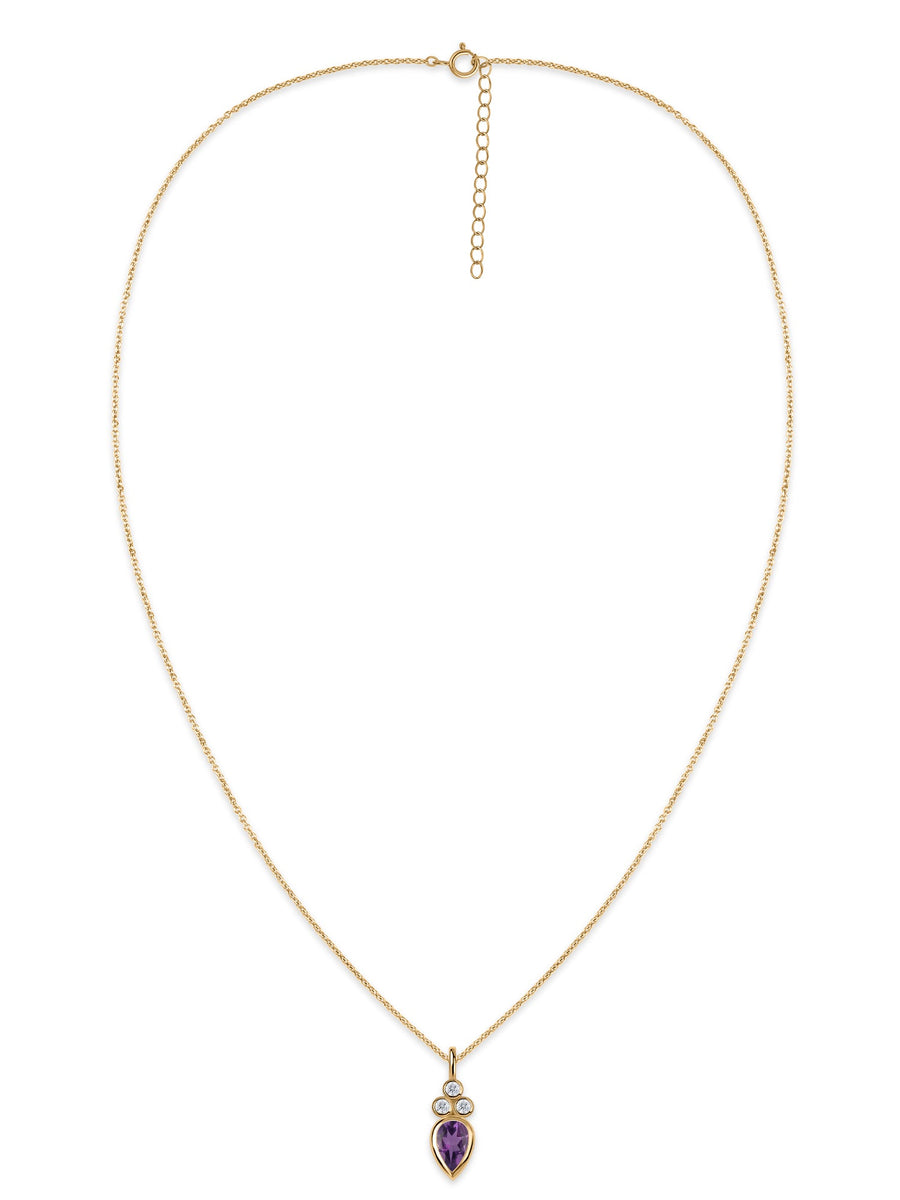 Natural Amethyst Teardrop Gold Pendant with Chain