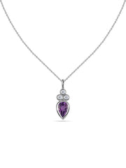 Natural Amethyst Teardrop Gold Pendant with Chain