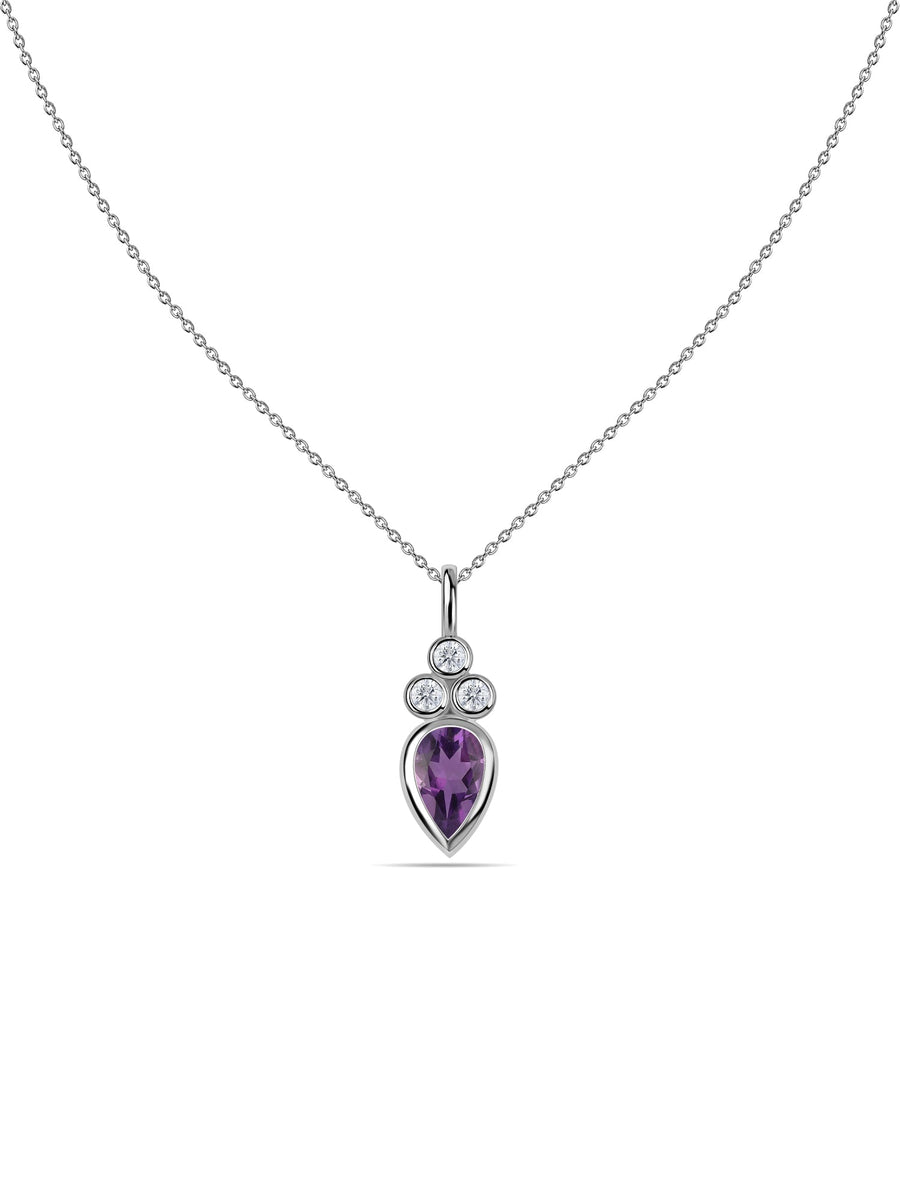 Natural Amethyst Teardrop Gold Pendant with Chain