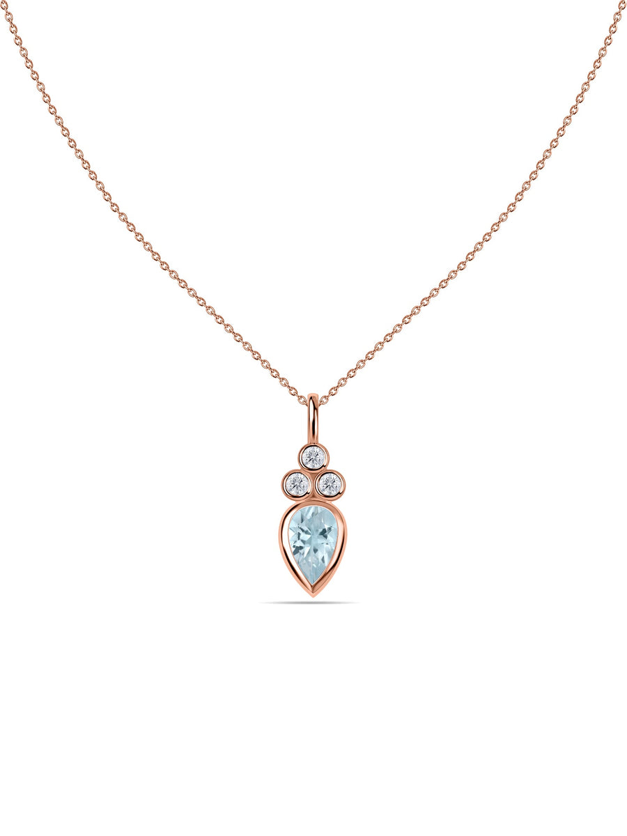 Natural Aquamarine Teardrop Gold Pendant with Chain