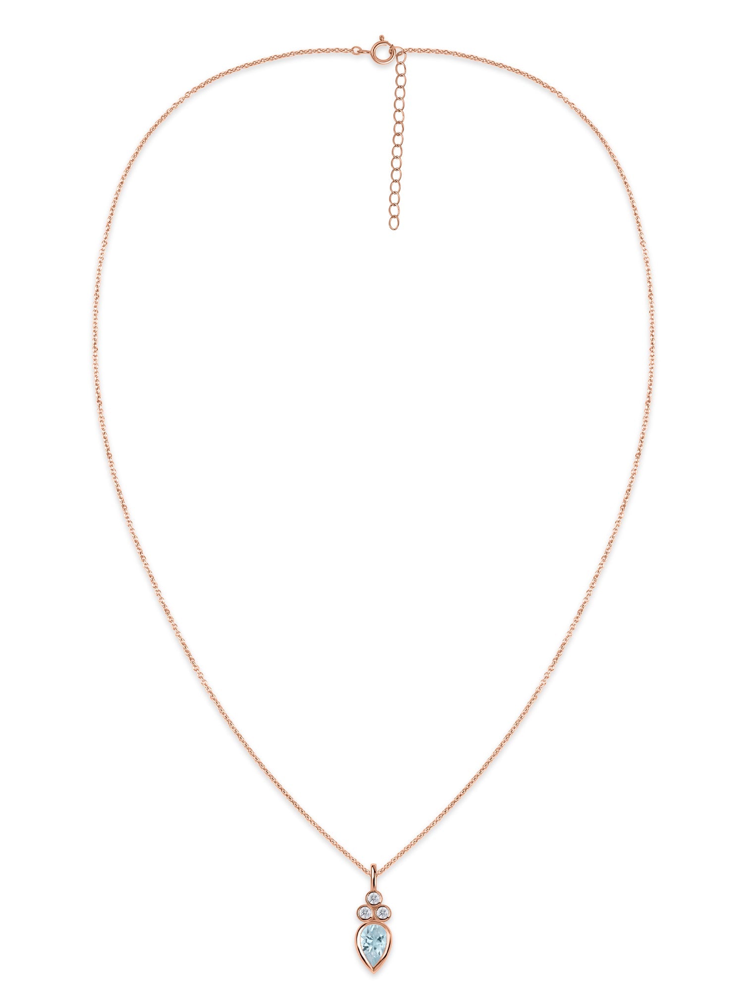 Natural Aquamarine Teardrop Gold Pendant with Chain