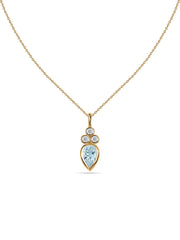Natural Aquamarine Teardrop Gold Pendant with Chain