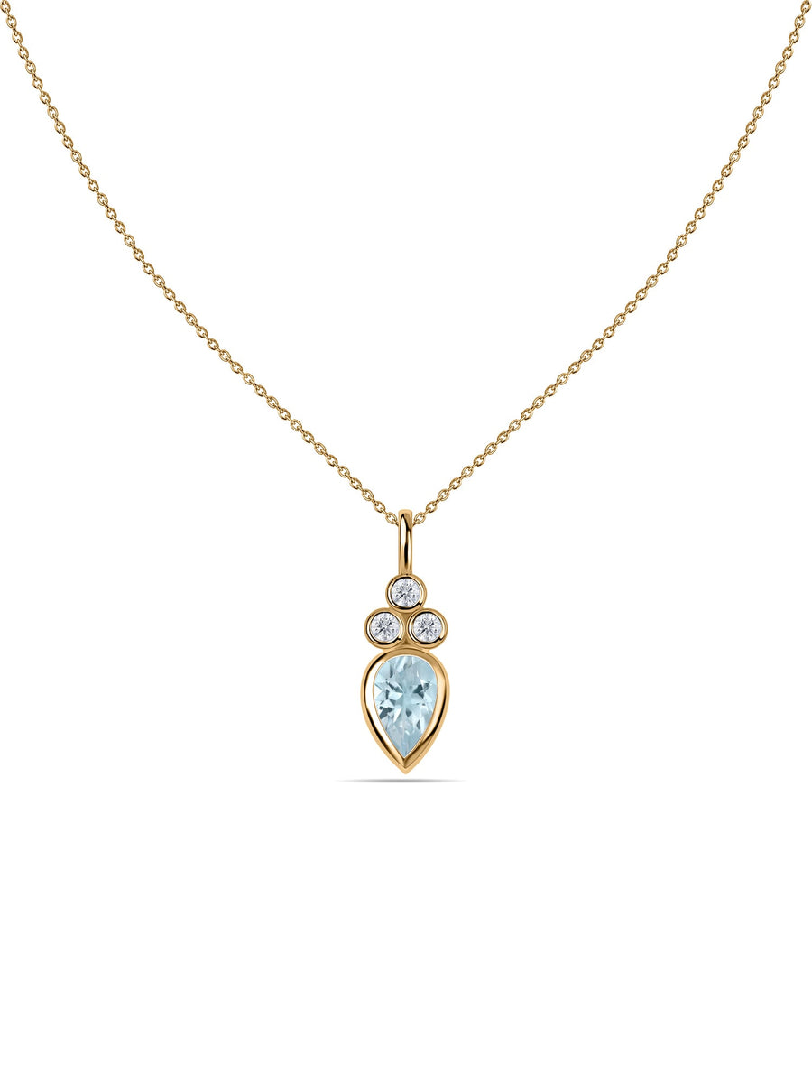 Natural Aquamarine Teardrop Gold Pendant with Chain