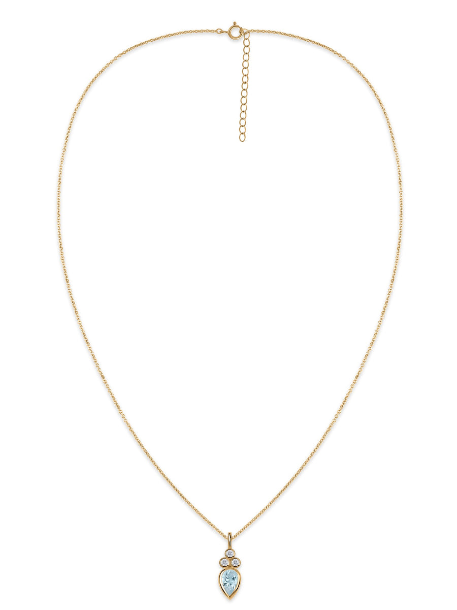 Natural Aquamarine Teardrop Gold Pendant with Chain