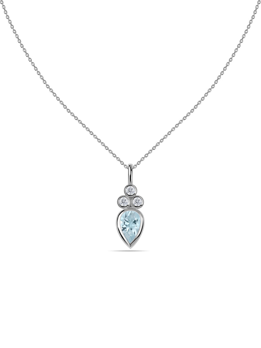 Natural Aquamarine Teardrop Gold Pendant with Chain