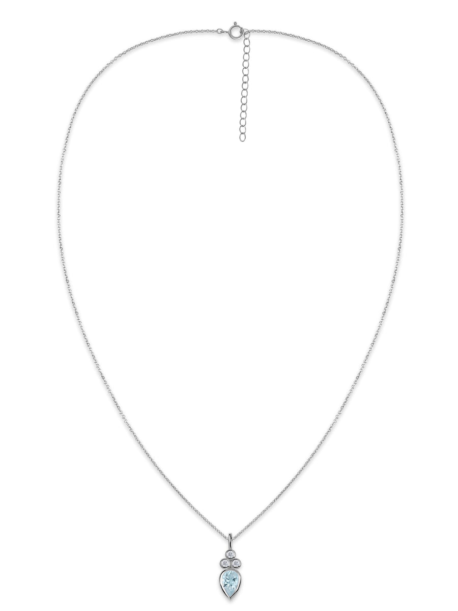 Natural Aquamarine Teardrop Gold Pendant with Chain
