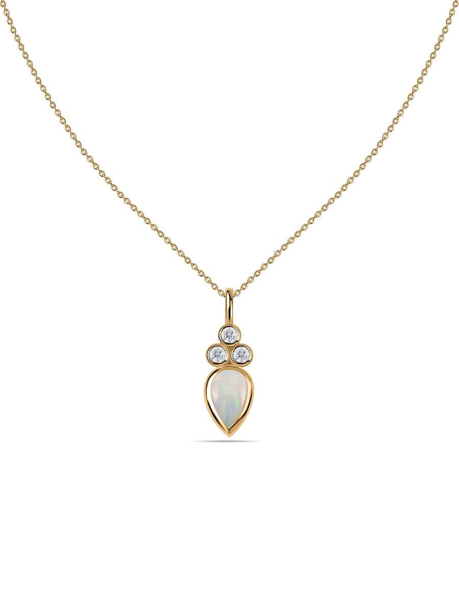 Natural Ethiopian Opal Teardrop Gold Pendant with Chain