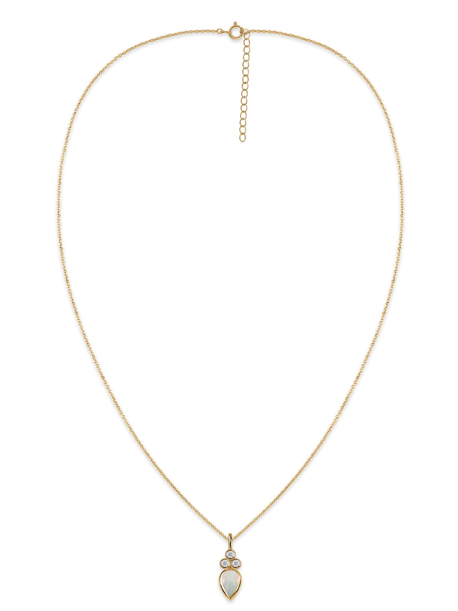 Natural Ethiopian Opal Teardrop Gold Pendant with Chain