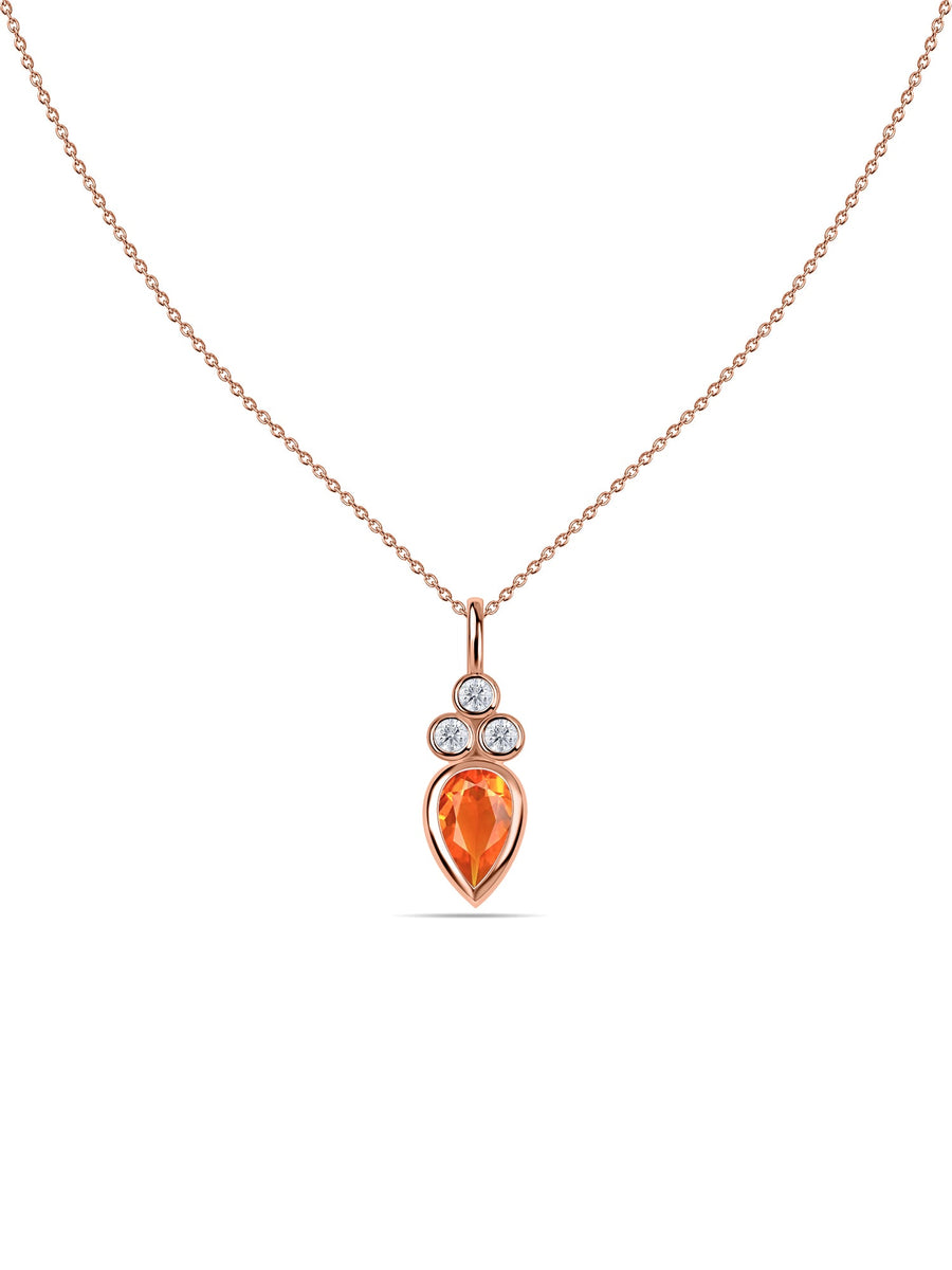 Natural Fire Opal Teardrop Gold Pendant with Chain
