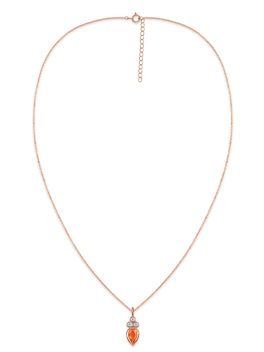 Natural Fire Opal Teardrop Gold Pendant with Chain