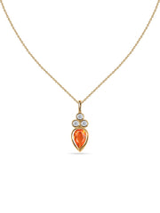 Natural Fire Opal Teardrop Gold Pendant with Chain