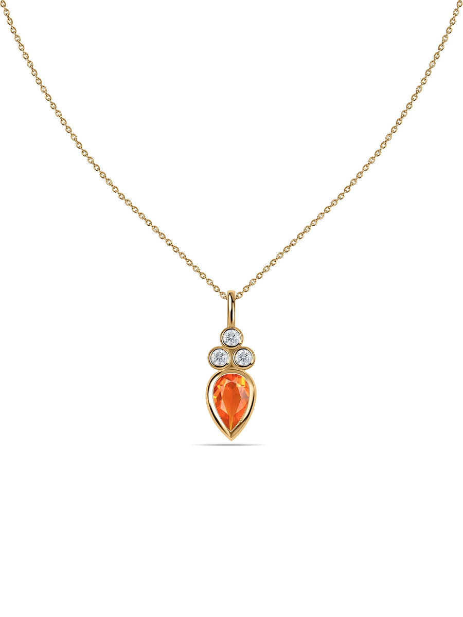 Natural Fire Opal Teardrop Gold Pendant with Chain