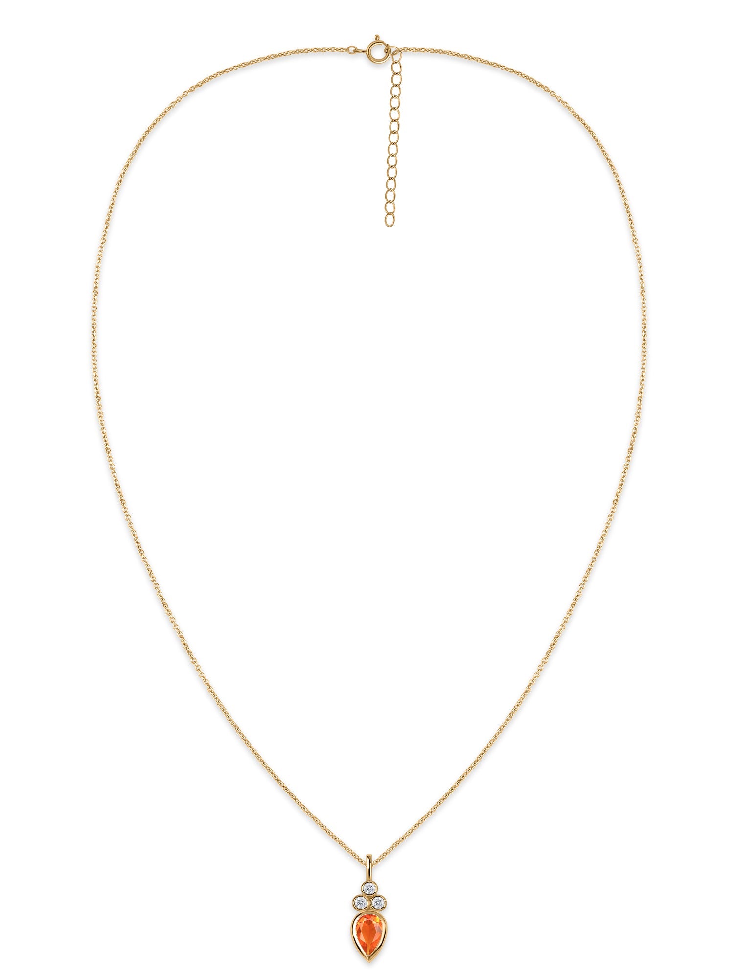 Natural Fire Opal Teardrop Gold Pendant with Chain