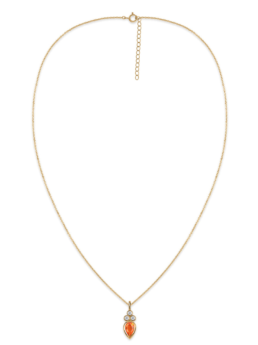 Natural Fire Opal Teardrop Gold Pendant with Chain