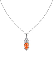 Natural Fire Opal Teardrop Gold Pendant with Chain