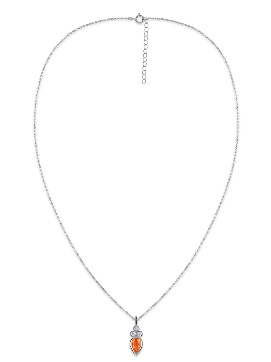 Natural Fire Opal Teardrop Gold Pendant with Chain