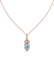 Natural Blue Topaz Teardrop Gold Pendant with Chain
