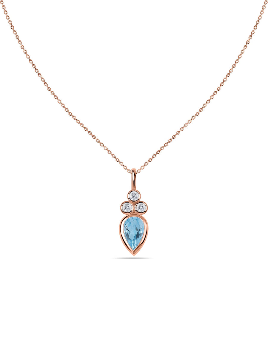 Natural Blue Topaz Teardrop Gold Pendant with Chain