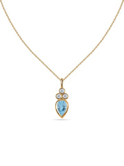 Natural Blue Topaz Teardrop Gold Pendant with Chain
