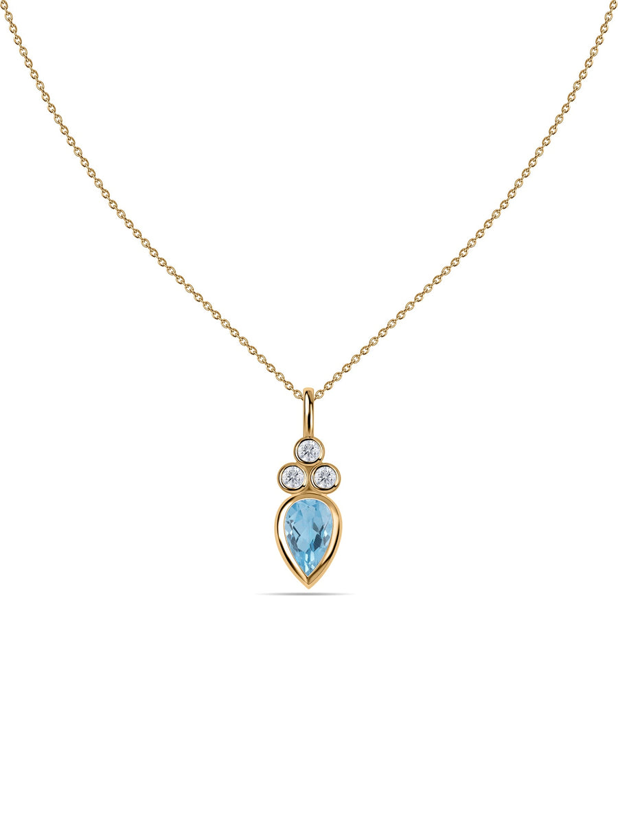 Natural Blue Topaz Teardrop Gold Pendant with Chain
