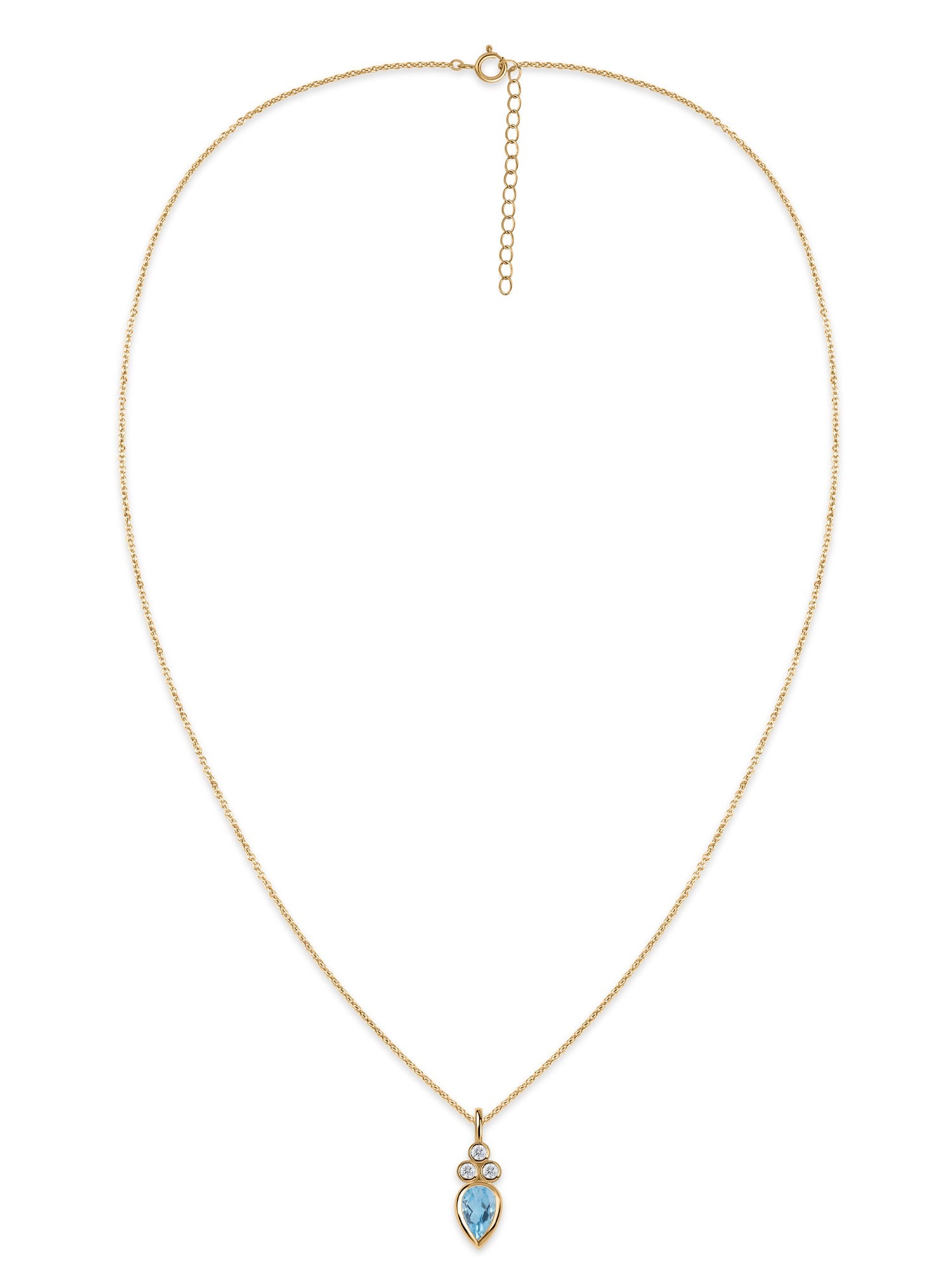 Natural Blue Topaz Teardrop Gold Pendant with Chain