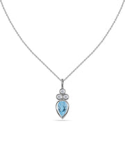 Natural Blue Topaz Teardrop Gold Pendant with Chain