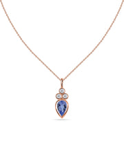 Natural Tanzanite Teardrop Gold Pendant with Chain