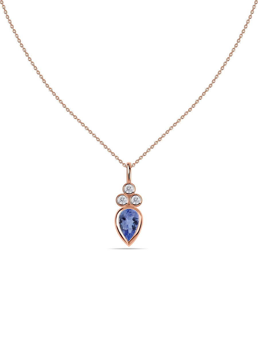 Natural Tanzanite Teardrop Gold Pendant with Chain