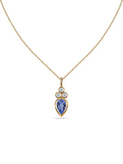 Natural Tanzanite Teardrop Gold Pendant with Chain
