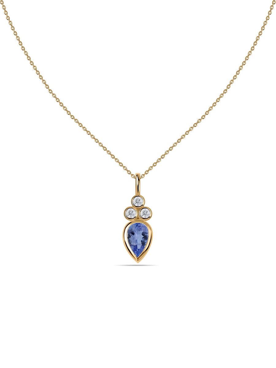 Natural Tanzanite Teardrop Gold Pendant with Chain
