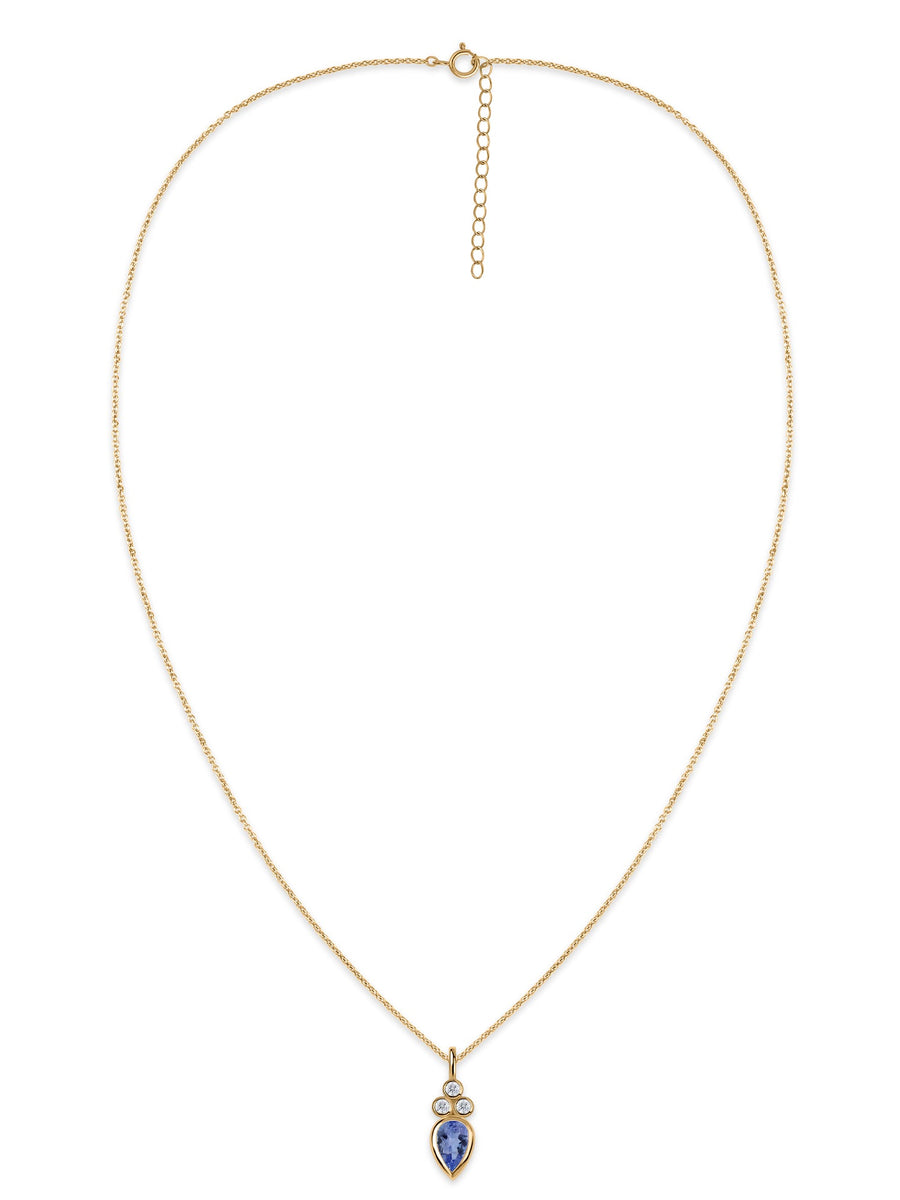 Natural Tanzanite Teardrop Gold Pendant with Chain