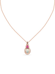 Opal & Pink Tourmaline Gold Drop Pendant with Chain